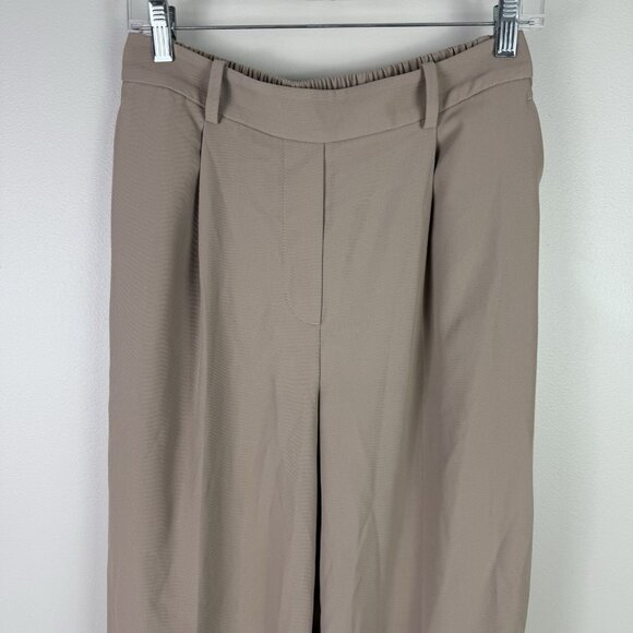 Reiss Petite Elastic Waist Wide Leg Trousers Mink Neutral Beige Pants Size 4R - Picture 3 of 8